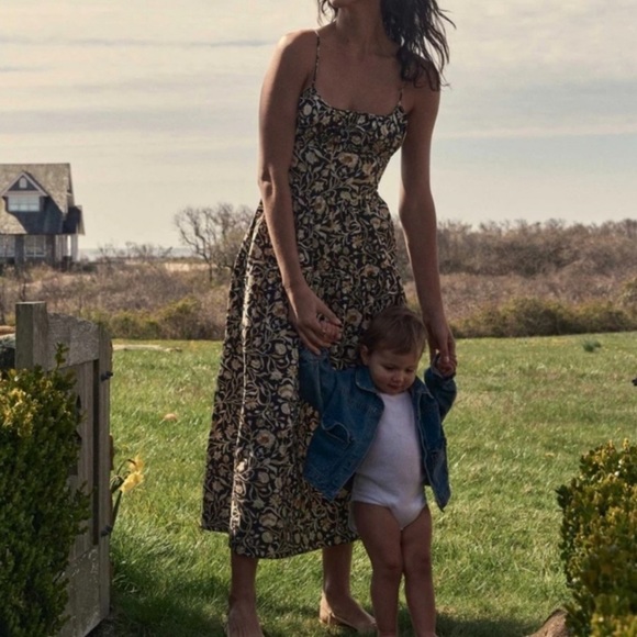 Doen Benoit Cotton Ruched Bust Midi Maxi Dress Noir Columbia Street Floral Black - Picture 2 of 14